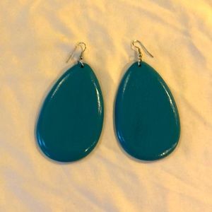 Large wooden turquoise drop earrings